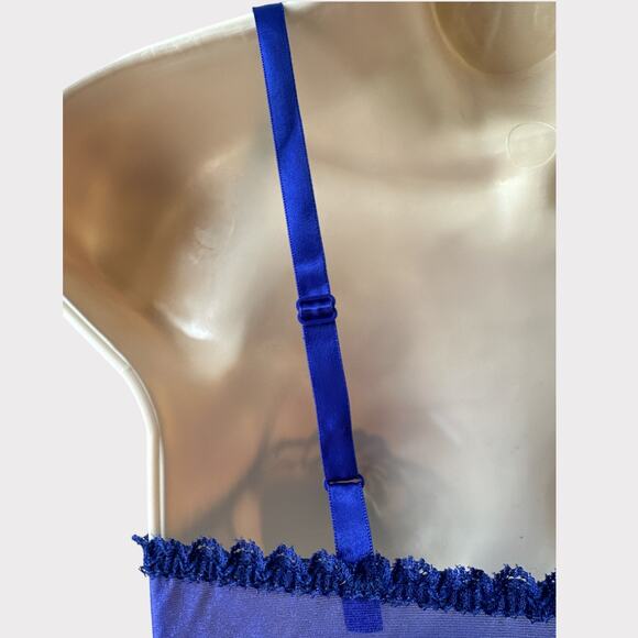 Vintage Satin Lace Wired U-Gore Bustier, Size S, Royal Blue - Picture 6 of 12